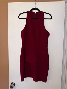 BCBG Sleeveless Mini Dress in Deep Burgundy with Layered Skirt